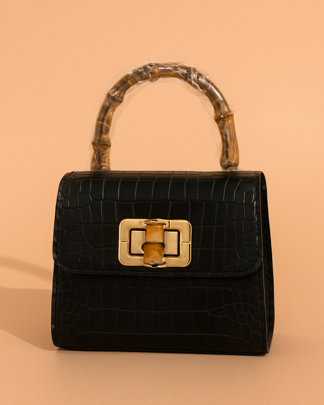 Black Crocodile Bamboo Bag